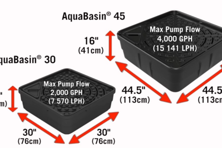 Two aquabasins with dimensions shown